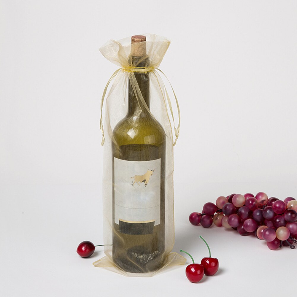 30pcs Packaging Bottle Cover Fine Mesh Wrapping Transparent Wine Bag Organza Party Wedding Pouch Drawstring