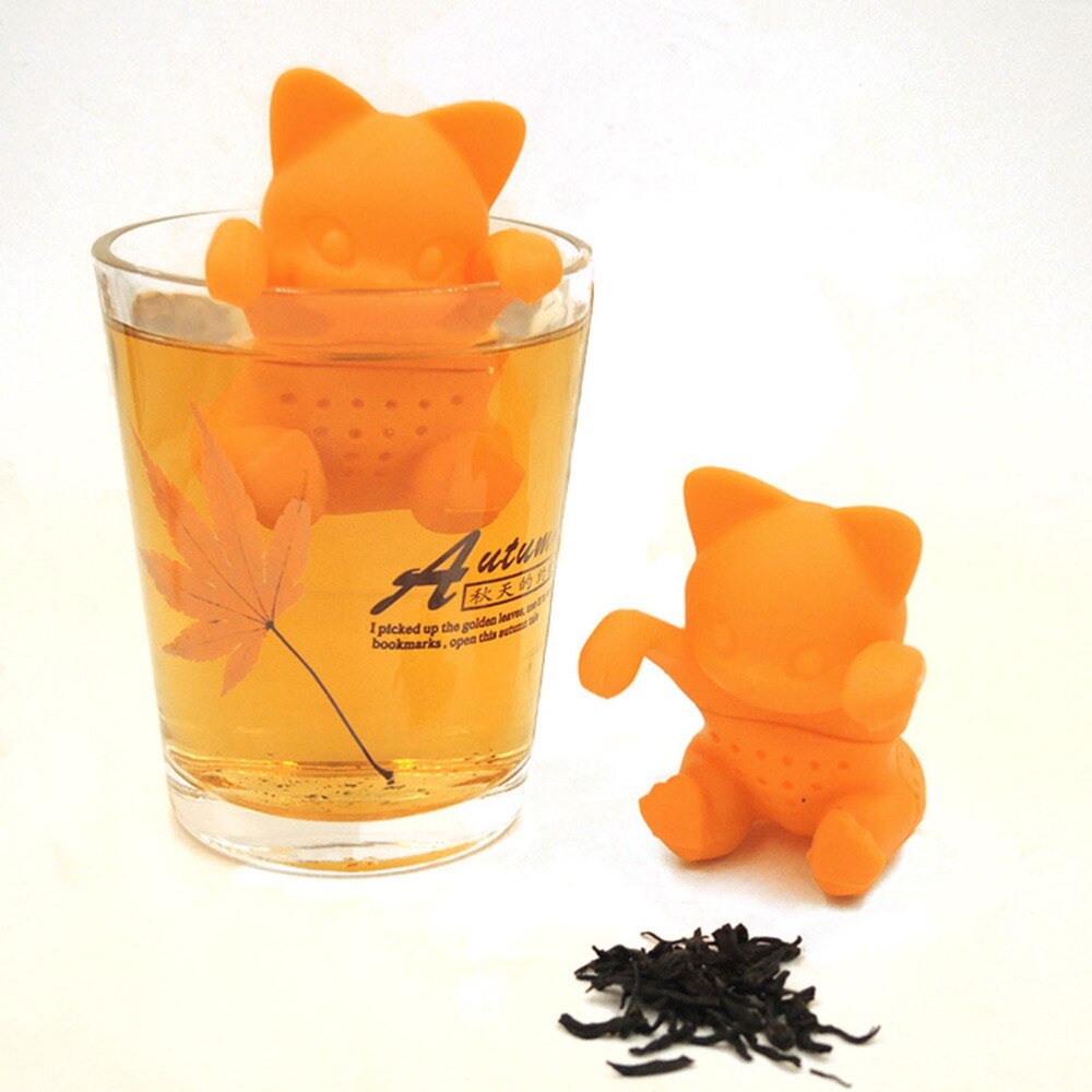 2 stuks schattige siliconen katten thee-infuser, dieren, losse theezeef, filter, diffuser, keukengereedschap, gadgets (oranje)