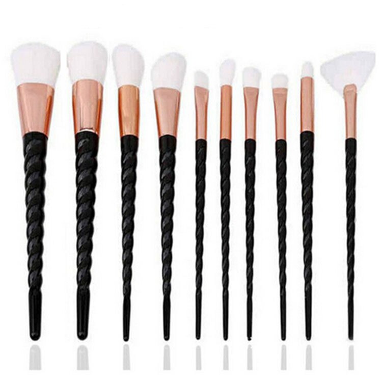 10 Stks/set Eenhoorn Make-Up Kwasten Set Facial Stichting Contour Cosmetische Wimper Oogschaduw Eyeliner Lip Brush 5 Kleur Voor Kiezen: Black