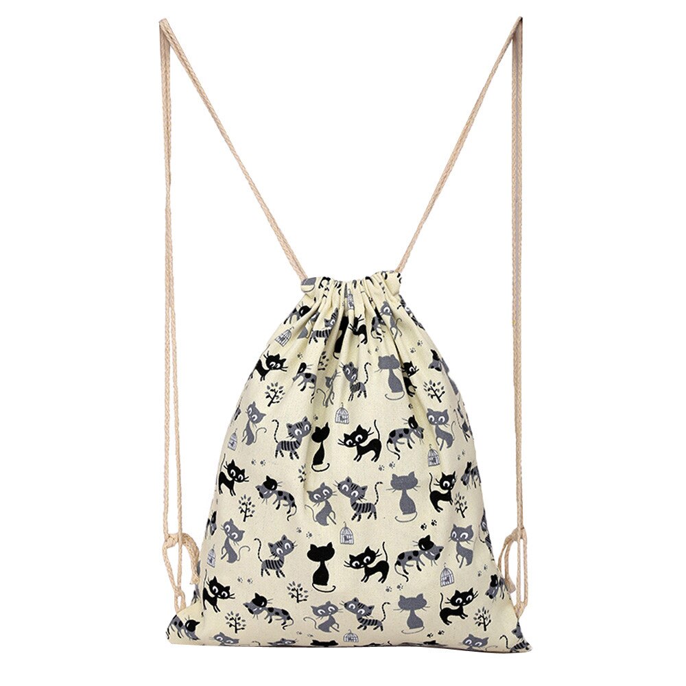 Canvas Drawstring Backpack Beach Travel Outdoor Backpack Pouch Bag Teenagers Women ##