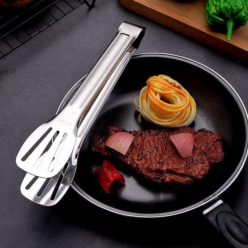 Non-stick Bbq Tang Steak Roestvrij Staal Voedsel Salade Tang Anti Warmte Brood Clip Gebak Klem Gebruiksvoorwerp Tang Buffet koken Tool