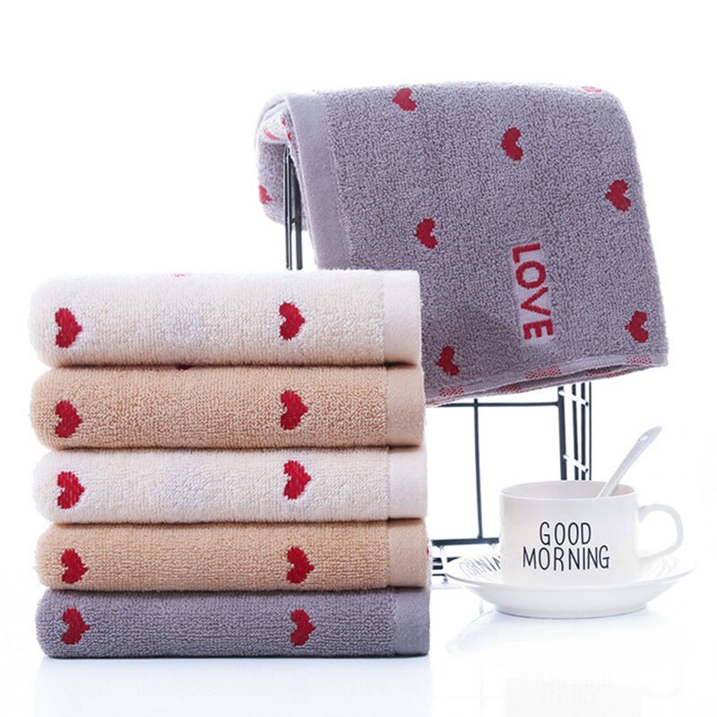 Cotton Red Heart Pattern Face Towel Bath Towels Soft Absorbent Material Cloth for Couple Adult Clean Product Home Textile