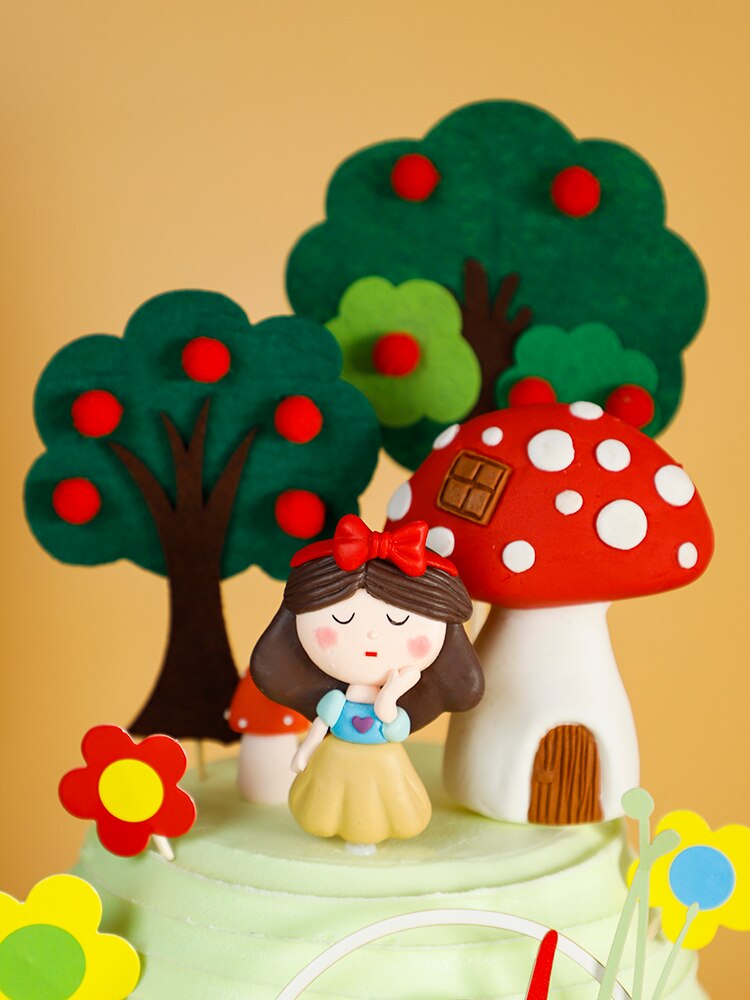 Princess Girl Happy Birthday Cake Topper Soft pottery Tree Insert Decor Apple tree Mushroom Cabin Baking Cakes Decoration