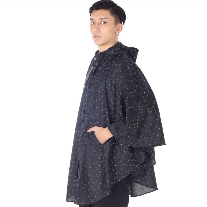 FreeSmily aincoat women cute trench coat female waterproof free breathing rain coat ponchos long travel Cycle RAINWEAR: BLACK DOTS
