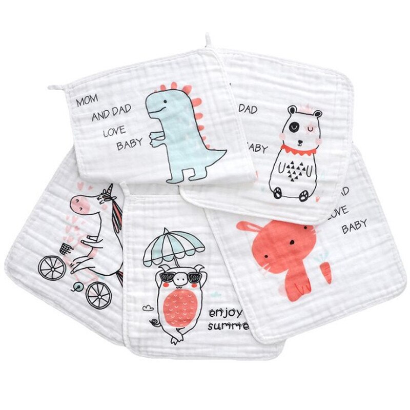 5 stuks babydoekjes, mousseline doekjes, vierkantjes, zakdoekjes, zachte katoenen babywashandjes, super schattige kinderhanddoekjes voor pasgeboren baby's: A