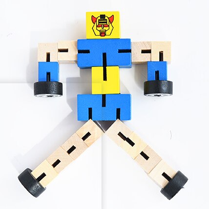 1pc Wooden Toys Wood Car Human Puzzle Shape-shifting Wood Robot Food Grade Materials DIY Crafts Accessories Nurse