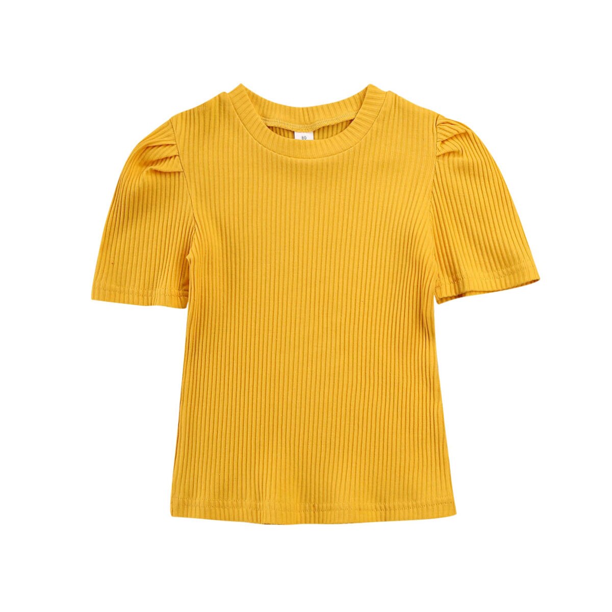 Emmababy Kids Peuter Baby Meisjes Korte Mouwen Gebreide Tops Effen Kleur Basic T Classic Shirts Kleding set: YELLOW / 5 to 6 Years