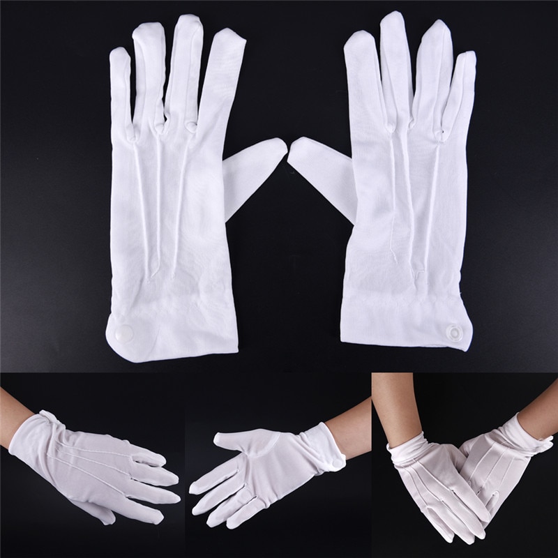 1 paar Witte Katoenen Handschoenen Werk Uniform Catering Uniformen Goochelaar Parades Inspectie Vijf vingers Vrouwen mannen Werk Handschoenen