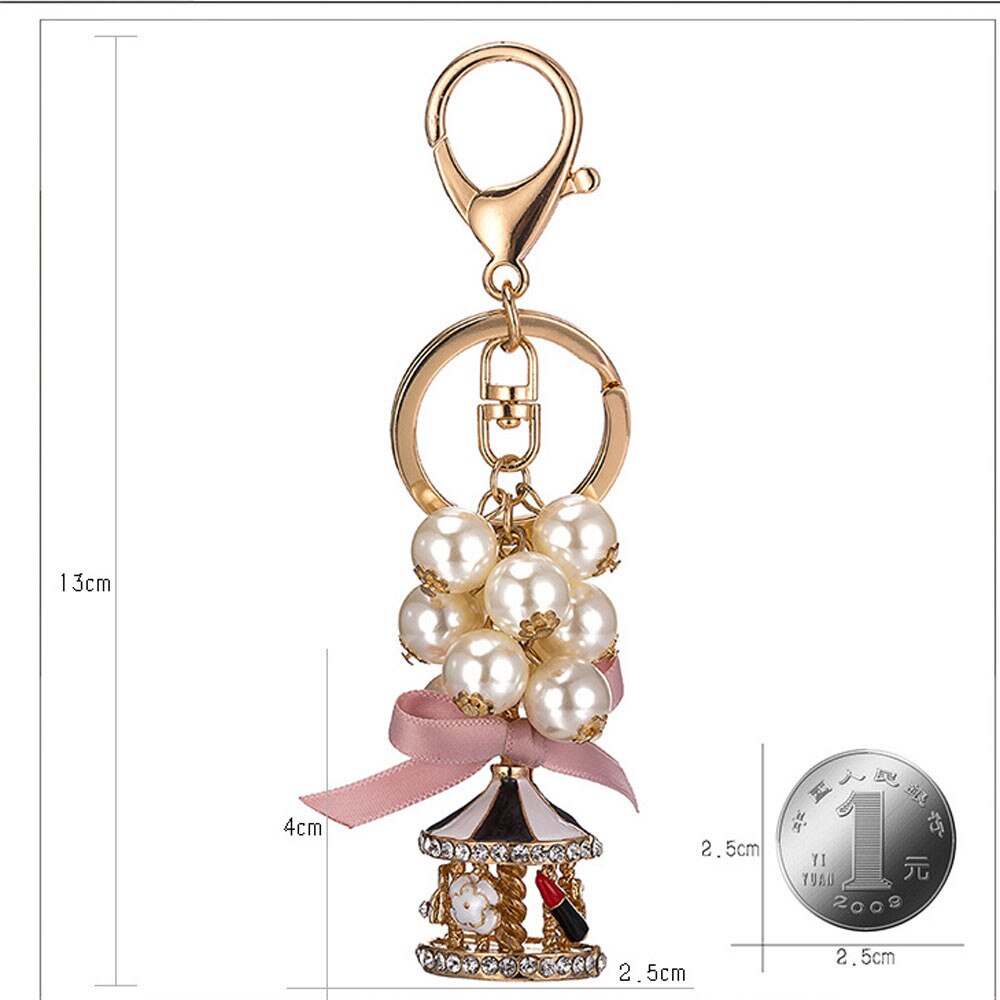 Carousel Keychain Women Pendant For Handbag Bag Exquisite Pearl String Carousel Car Key Chain Girls Bag Car Strap Pendant