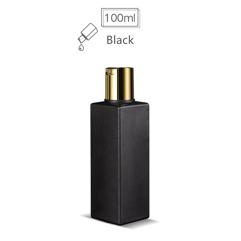 50 stk tom firkantet flaske med gulllokk for flytende kosmetiske påfyllbare flasker av matkvalitet 50ml 100ml: 100ml svarte