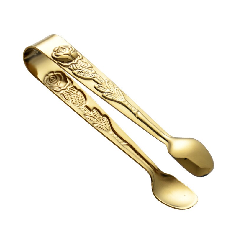 Rose Handvat Suiker Tang, 4-Inch Mini Voorgerecht Tang, Roestvrij Staal Kleine Suiker Tang, Ijs Tang: Gold