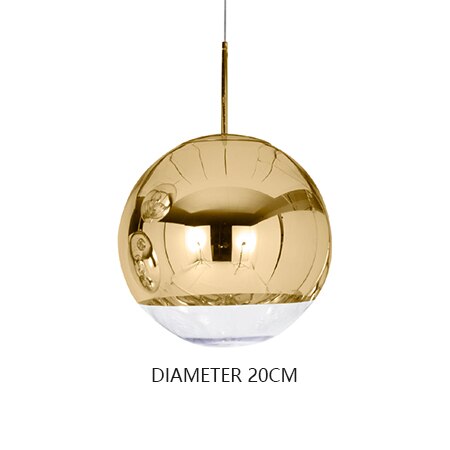 Moderne sølv spejl kugle pendel globe glas led  e27 boligindretning stue soveværelse villa luksus hængende lysarmaturer: Gylden 20cm / Varm hvid