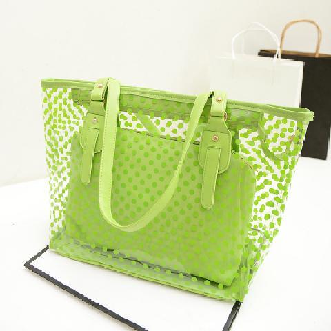 Sac à main Transparent pour femmes, joli Sac Transparent pour bonbons, Point Pvc plage, Sac à bandoulière étanche, gelée,: Apple Green