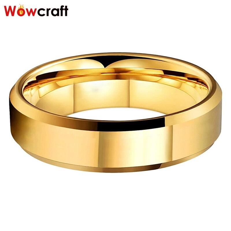Wowcraft jóias 6mm ouro anéis de carboneto de tungstênio para homens feminino casamento banda polido brilhante chanfrado bordas livre dentro gravura