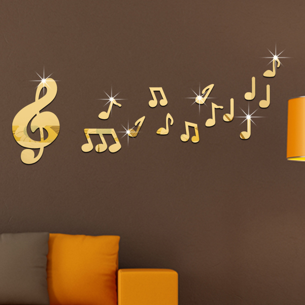14pcs/lot stereo wall with music room wall of children's room and music room with music notes mirror of dance classroom: Gold