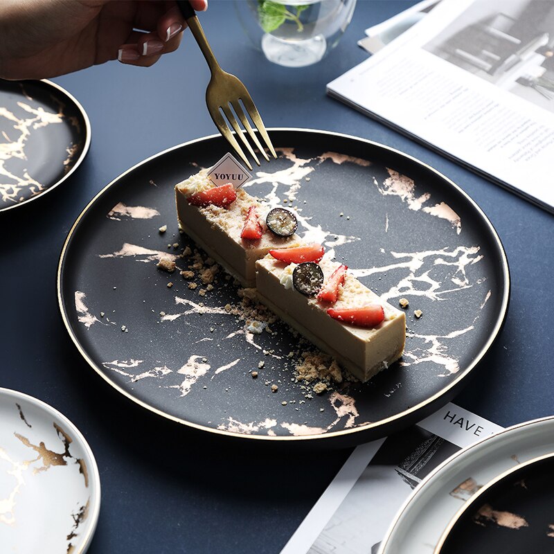MUZITY Ceramic Dinner Plate Porcelain Marble Dessert or Steak Plate Dinnerware