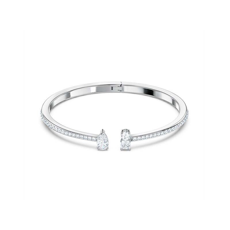 Jewelry SWA1:1, Simple Charm Feather Moon Geometric Crystal Open Bangles For Women: Silver Plated