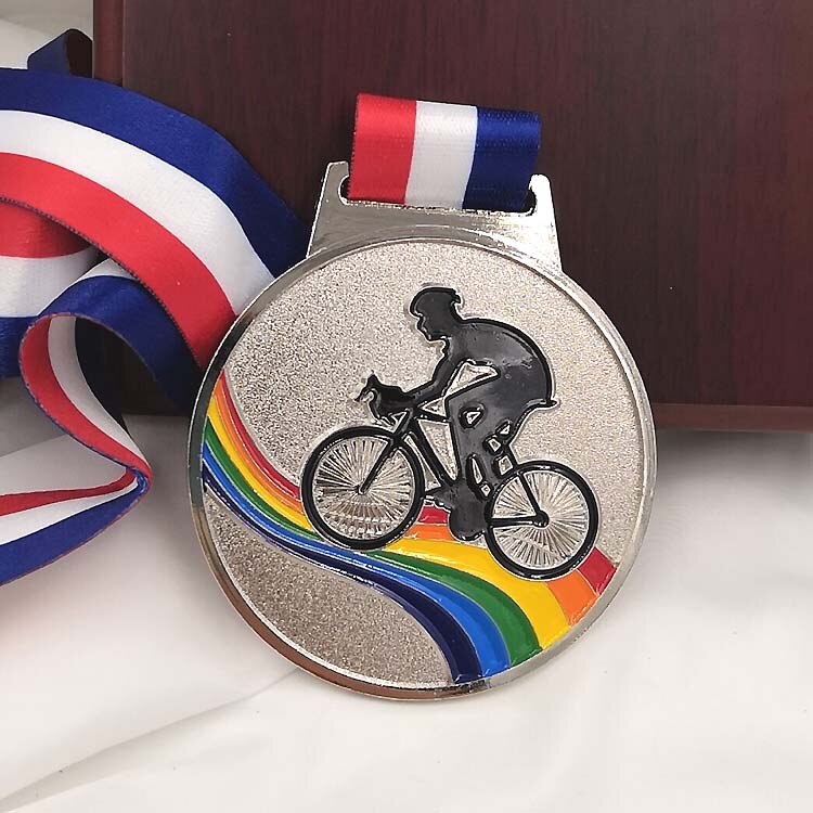 Kleur Fietsen Medaille Goud Kleur En Zilver Kleur En Branze Kleur Met Lint 6.5 Cm