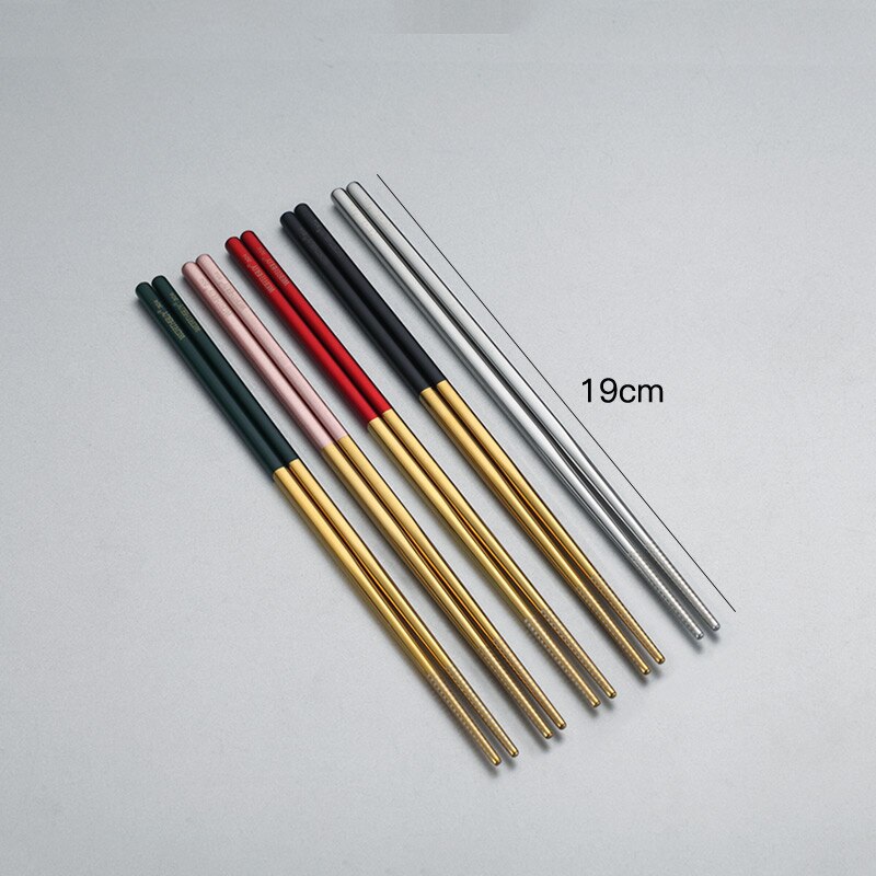 WORTHBUY 5 Pairs Juego de coloridos palillos chinos de acero inoxidable 304 para palillos de comida de Sushi palillos chinos reutilizables antideslizantes: 19cm Colorful