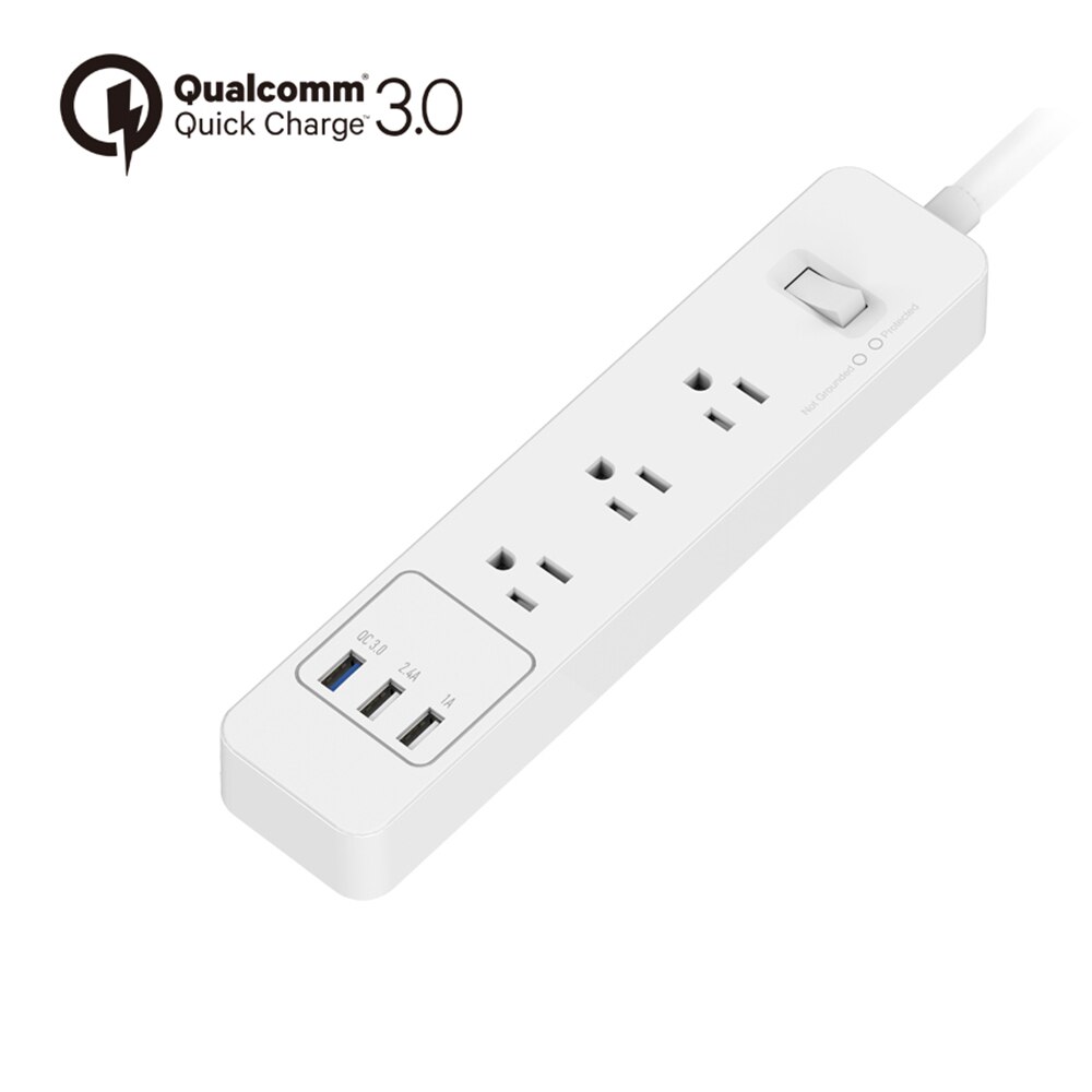 Meerdere Power Strip Surge Protector 3/4/5/6 Manier Ac Outlets Amerikaanse Stopcontacten Met Usb qc 3.0 Quick Charger 1.5 M Verlengsnoer: 3 OUTLTETS