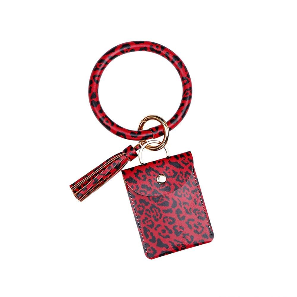 Keychain Card Bag for Women Men Leopard Wallet PU Leather Tassel Kabaw Bracelet Keychain Jewelry