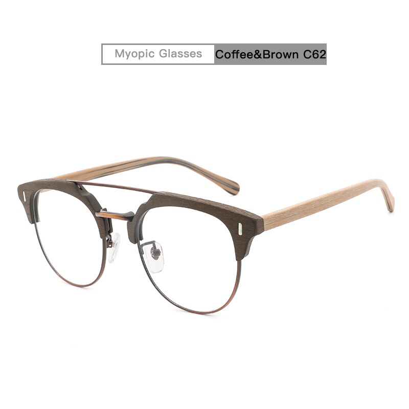 Japanese Brand Acetate Glasses Frame Man Women Wood Grain Myopia Computer Eyeglasses Eyewear Prescription Spectacle Metal: C62