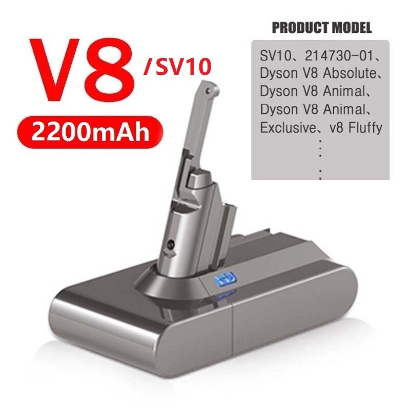 Suitable for Dyson series V8 Absolute V8 Fluffy V8 Animal Exclusive SV10 vacuum cleaner lithium ion replacement battery: 2200mAh