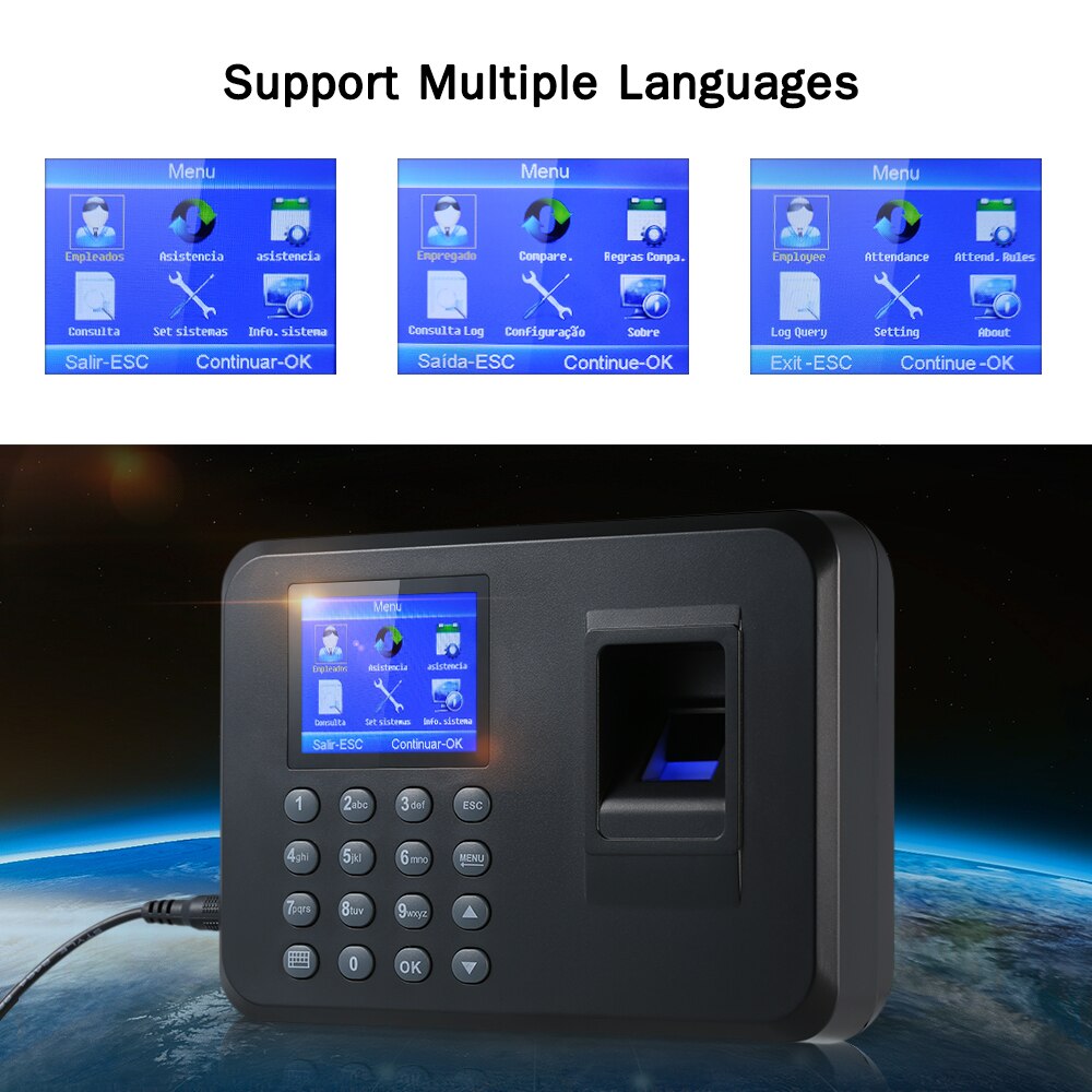 Biometric Fingerprint Attendance Machine 2.4" TFT LCD Display USB Fingerprint Attendance System Employee Checking-in Recorder