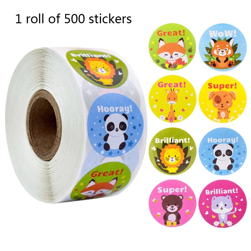 1 Roll Cartoon Animal Stickers Adhesive Tape Child Teacher Reward Sticker: 37