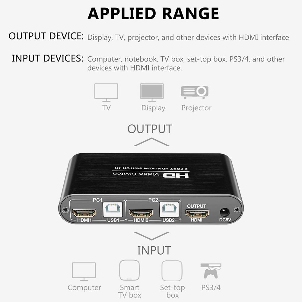 Hdmi Kvm Switch 2 Port 4K Schakelaar Kvm Switcher Splitter Box Voor Delen Printer Toetsenbord Muis Kvm Switch Hdmi