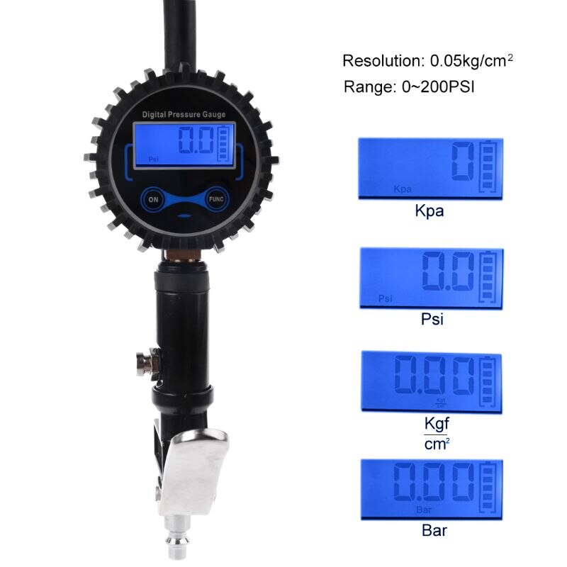Digital dækpumpe med manometer 200 psi luftpatron til lastbil/bil/cykel