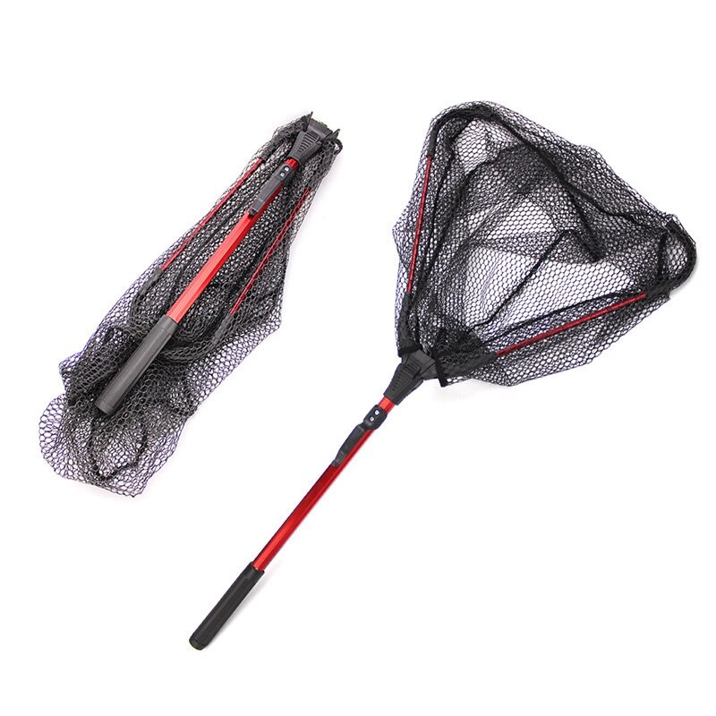 Portable Triple-cornered Fishing Net, Aluminum Alloy Foldable Rod Nylon Hand Net Catch Fish Tackle Accessories