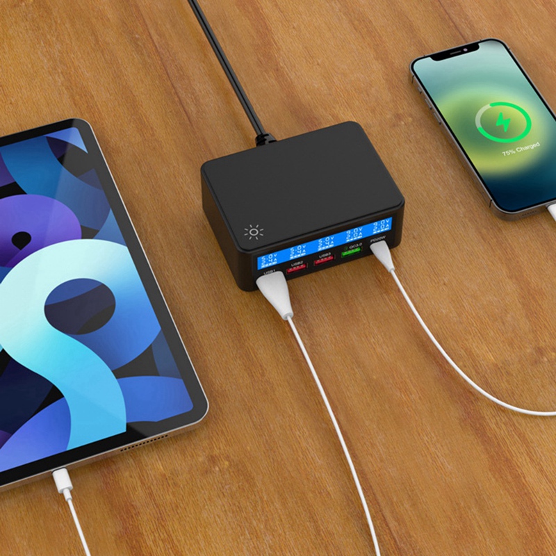 Multi USB Charger PD20W 5-Port LED Display Wall Quick Charger 3.0 Fast Charger Desktop Charging Station-US Plug