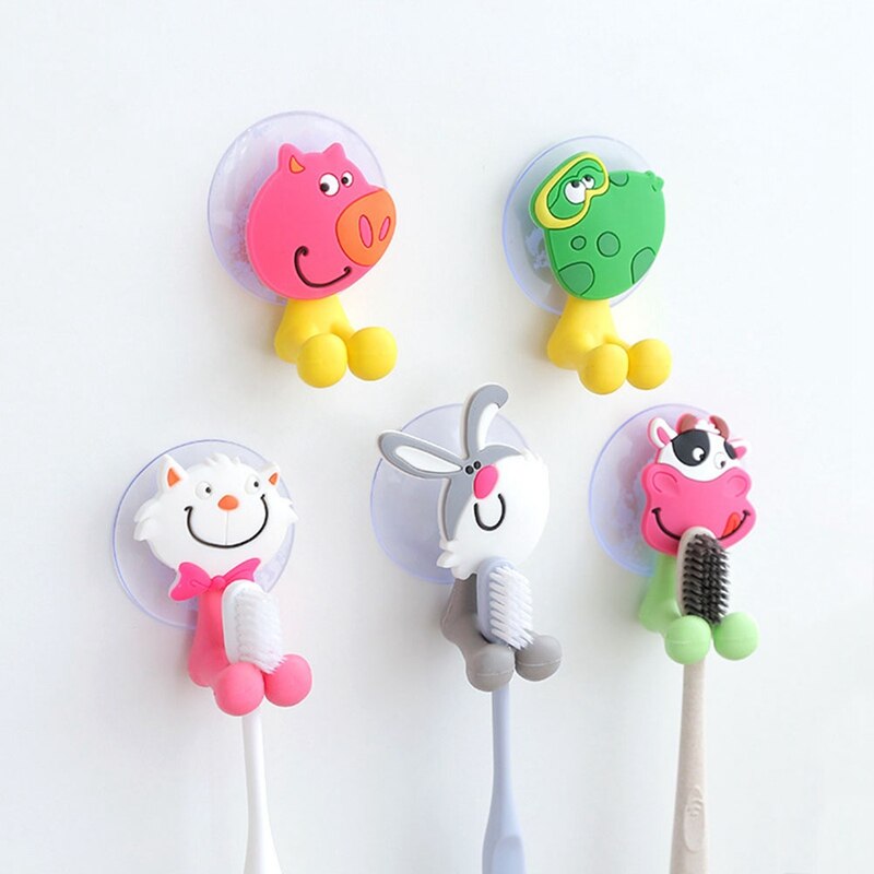 Baby Care Cute Cartoon Animal Shape Holder Sucker Suction Hooks Set Hanging Baby Toothbrush Holder Towels