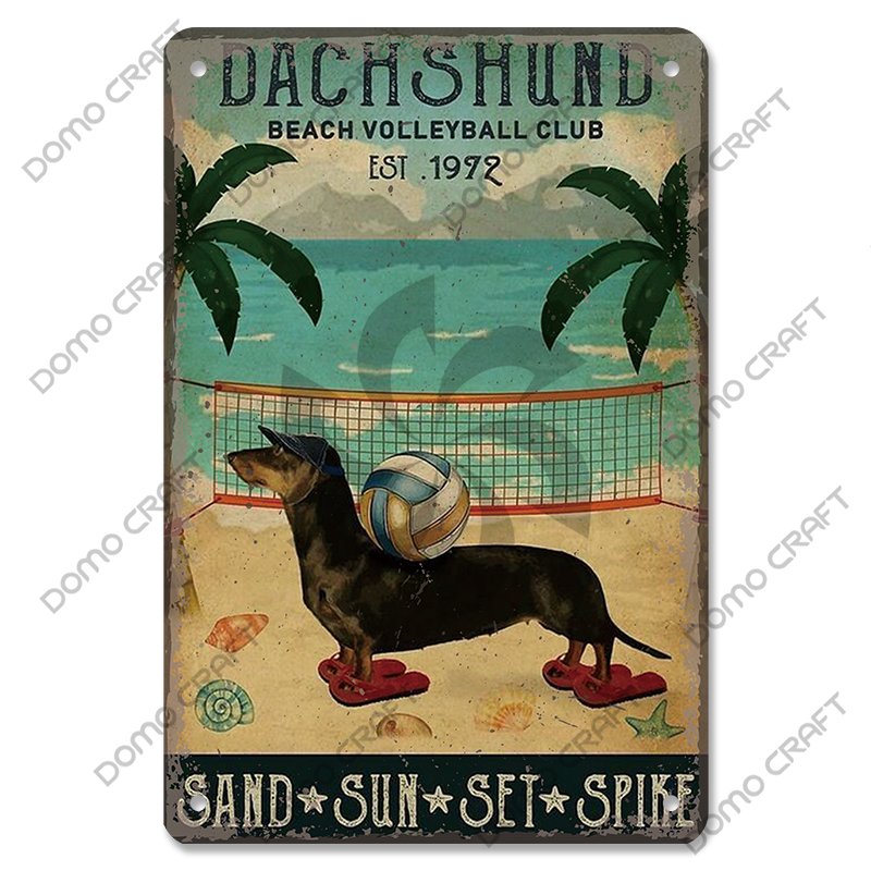 Póster de perros bonitos, carteles de Metal de estaño, placa de Metal Vintage Bulldog Dachshund, decoración artística de pared para cafetería, cocina, jardín y hogar