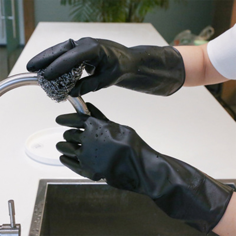 1 Paar Herbruikbare Zwarte Handschoenen Huishoudelijke Klusjes Keuken Badkamer Schoonmaken Handschoenen Rubber Duurzaam Water-Proof Handschoenen Huishoudelijke Tool