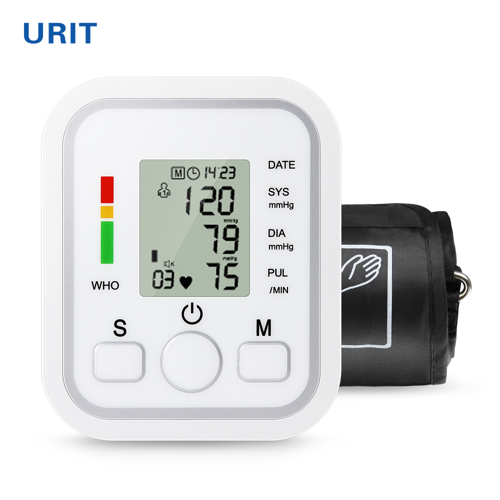 Urit Monitor de presión arterial esfigmomanómetro electrónico Digital, máquina de presión arterial automática, tensiometro de pulso y frecuencia cardíaca, manguito largo: 22-32cm