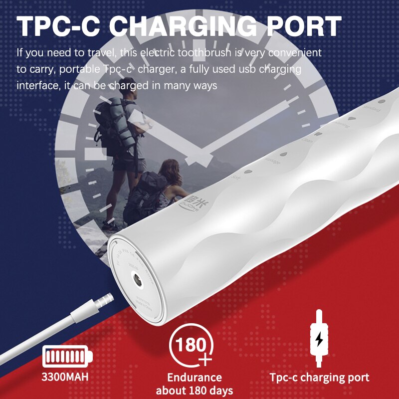 Boyakang Ultrasonic Vibration Electric Toothbrush 5 Modes Smart Timing IPX8 Waterproof Dupont Bristles USB Charging BYK27