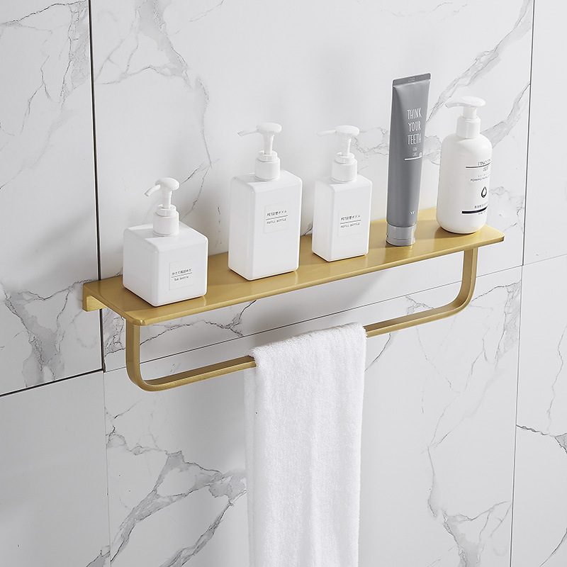 Juego de accesorios dorados para baño, toallero de aleación de aluminio de , trípode de almacenamiento de oro cepillado, estante cuadrado, juegos de accesorios para Baño