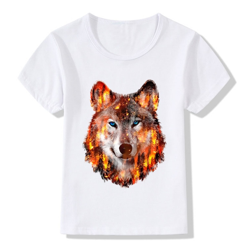 Crianças animal lobo hardliner impressão t camisa crianças verão topos meninas meninos camiseta roupas casuais do bebê, ooo352