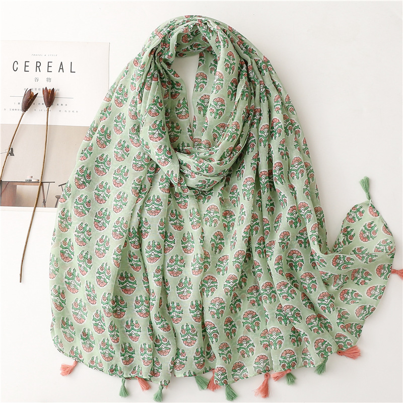 Bufanda de viscosa con borlas florales para mujer, chales y chales, Hijab, banda para el cabello femenina, pañuelo musulmán de lujo, pañuelos Echarpe de 180x90Cm: Azul lago