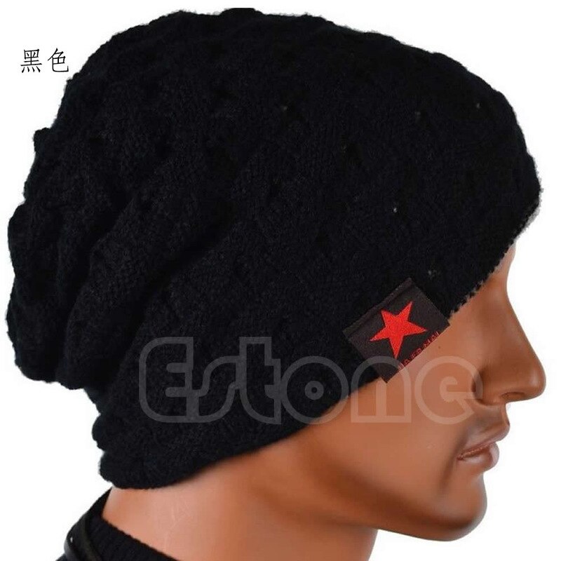 Invierno de los Hombres Calientes estrella cráneo grueso sombrero de las mujeres de punto gorro Reversible Baggy Snow Cap hombre capuchón de gran tamaño Causal Accesorios