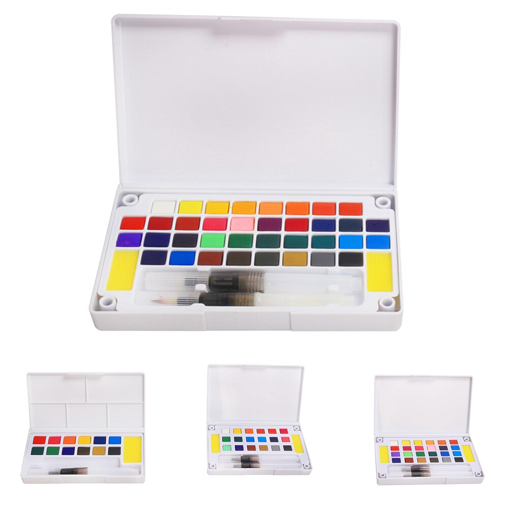 12/18/24/36 Kleuren Compressed Art Supplies Verf Set Pigment Effen Draagbare Verf Doos Afneembare Aquarel Met Borstel reizen