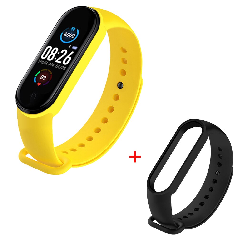 M5 slimme armbanden met kleurenscherm, sporttracker voor dames en heren, bluetooth fitnesshorloges, hartslagmeter en sportband voor android en ios: Geelzwart