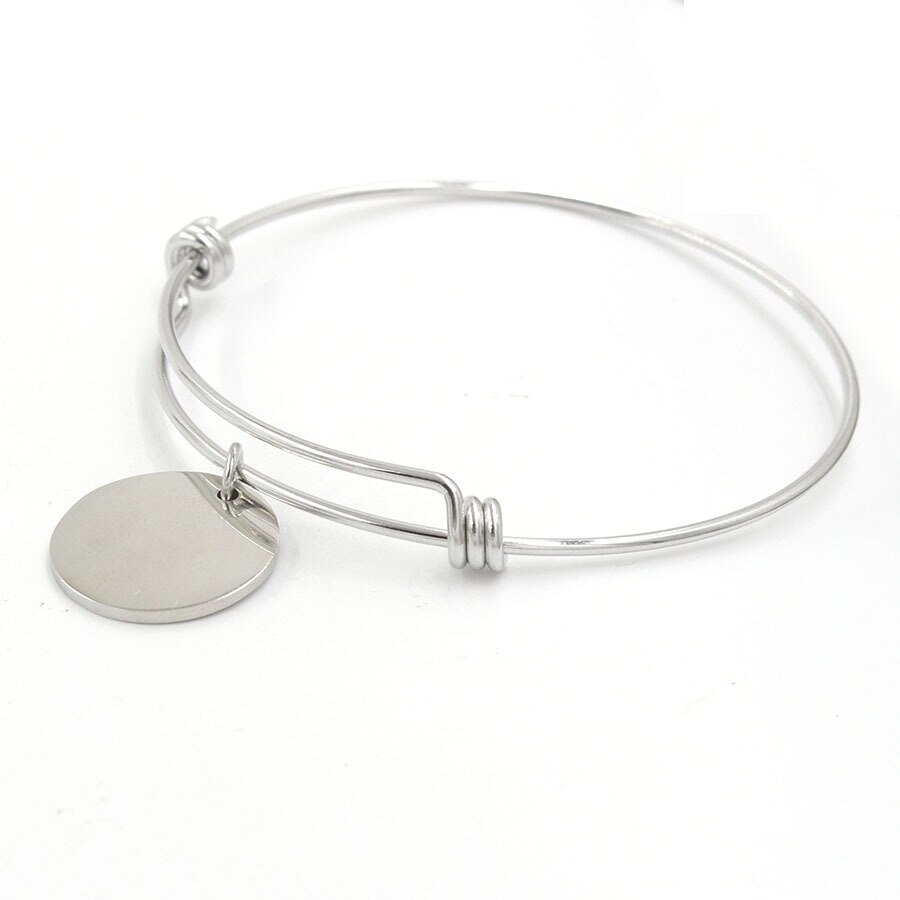Aibeads Kleine Cirkel Tag Verstelbare Stretch Armband Order Belettering Speciale Betekenis: Silver Plated