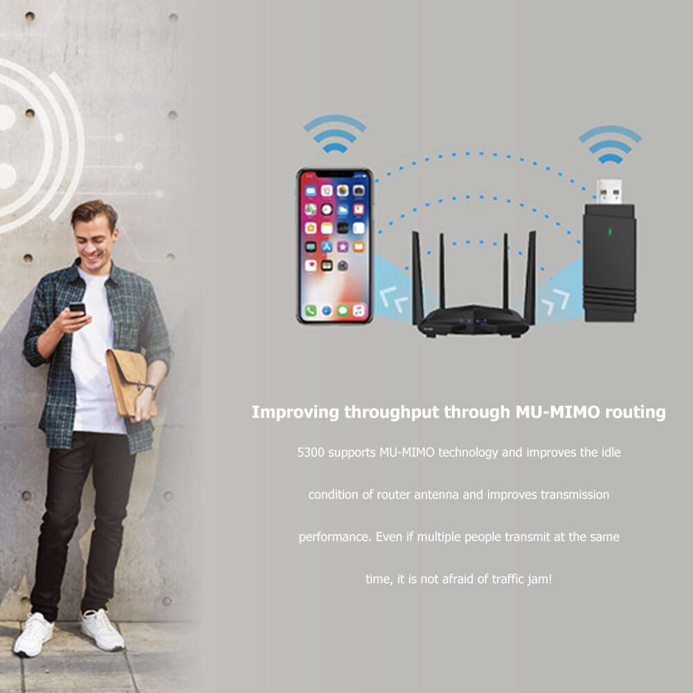 Usb Draadloze Dongle 2.4Ghz/5.8Ghz Dual Band Bluetooth 5.0 Wifi 1300Mbps Netwerkkaart Adapter EZC-5300BS Usb draadloze Dongle