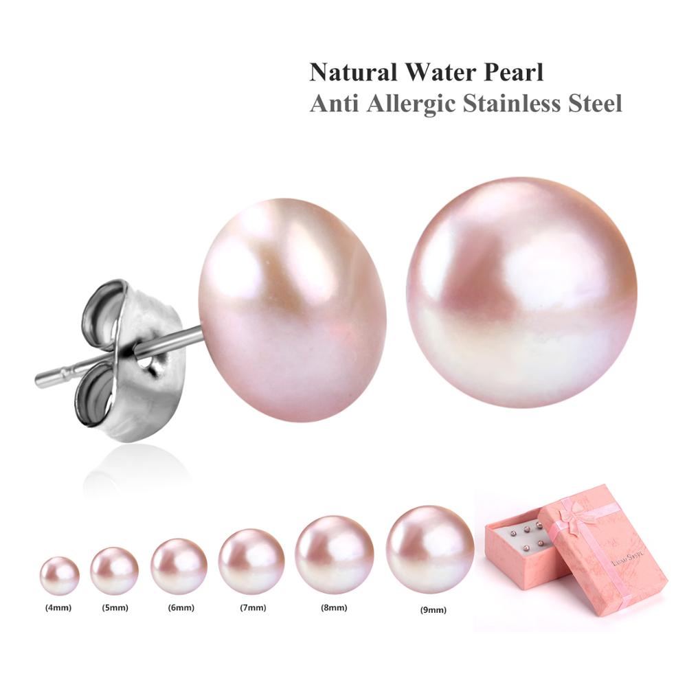 LUXUSTEEL Pink/White Freshwater Pearl Stud Earring Sets Stainless Steel 6pairs/Boxes Earrings For Women Pendientes Mujer Party