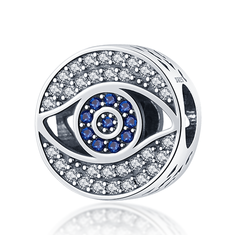 Hamsa-abalorios de mano de plata 925 auténtica, amuleto de mano de fátima con ojos azules de la suerte, compatible con pulsera Original, joyería: STC034