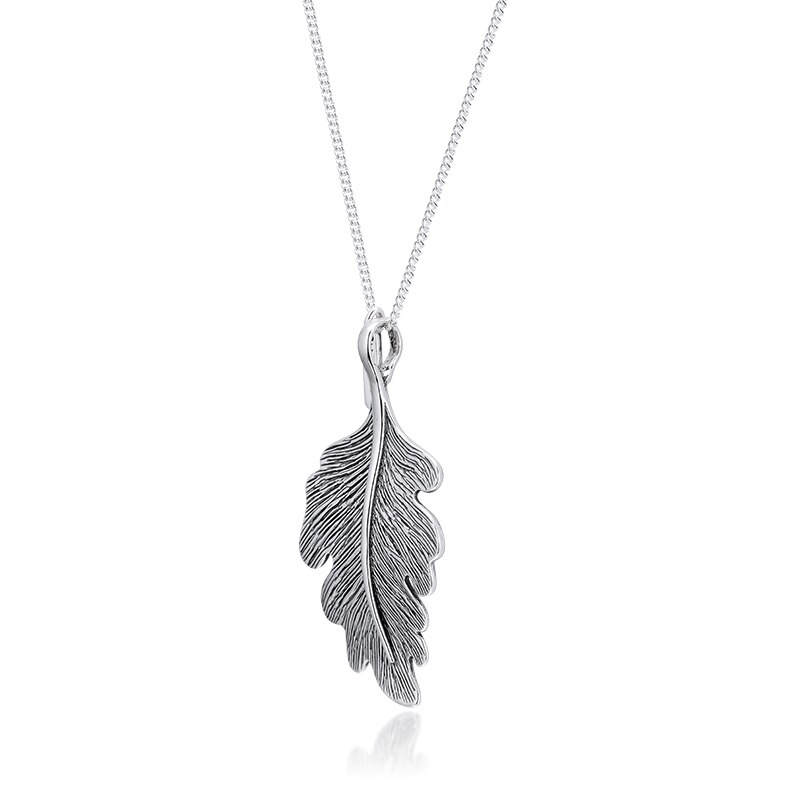 Genuine 925 Sterling Silver Chain Necklaces Oak Leaf Pendant Necklace for Women Party Wedding Jewelry collier
