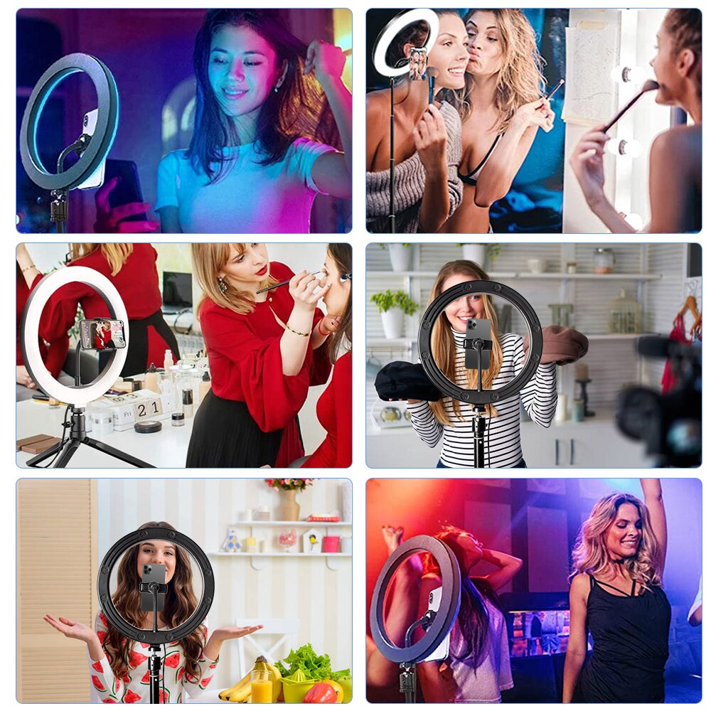 10 "26Cm Rgb Selfie Ring Lamp 26 Rgb Kleuren Licht Voor Mobiele Make Ring Licht Led Ring Licht met Stand Als Tafel Vloerlamp